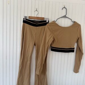 Tan Long Sleeve Crop Top and Pants Set